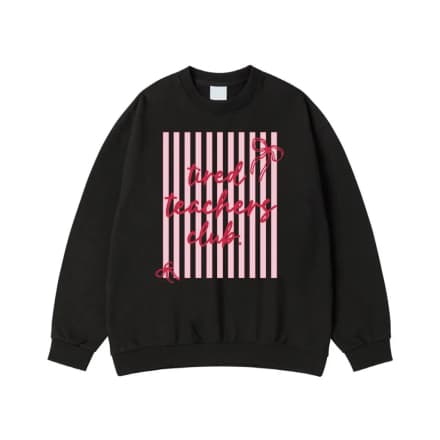 Tired Teachers Club Pink Stripes And Bows T-Shirt