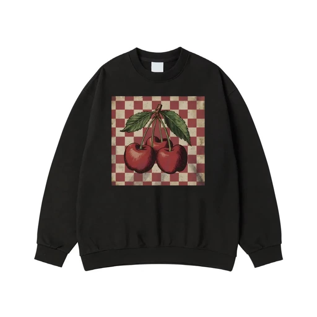 Vintage Cherries on a Distressed Checkerboard Background