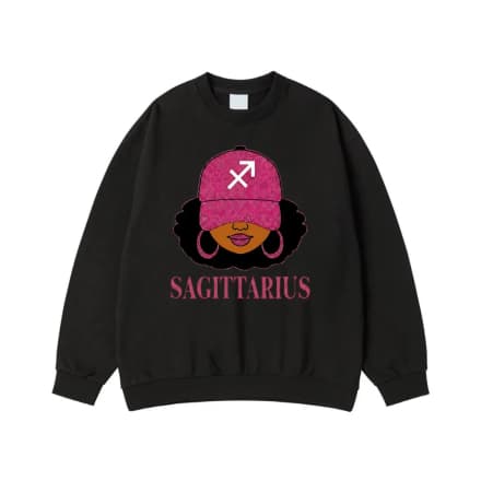 Zodiac Sign Black Woman Afro Girl Glitter Graphic T-Shirt