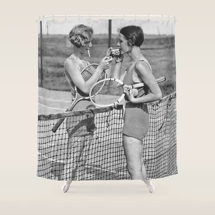 Tennis Players Taking A Cigarette Break, Black And White Vintage Art Shower Curtain