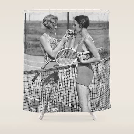 Tennis Players, Black And White Art, Vintage Wall Art Shower Curtain