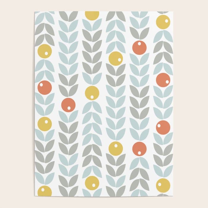 Mid Century Modern Retro Leaf and Circle Pattern Poster
