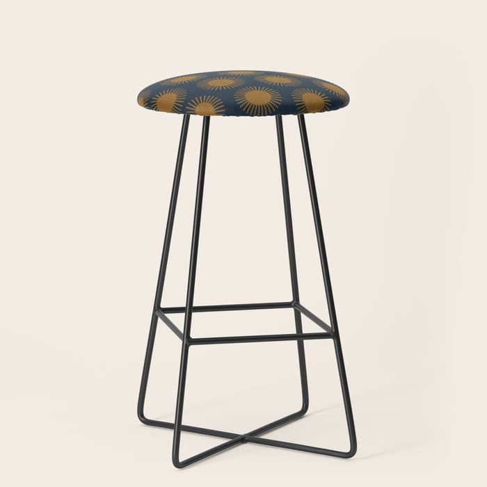 Boho Summer Sun Pattern VII Navy Blue Burnt Orange Stool