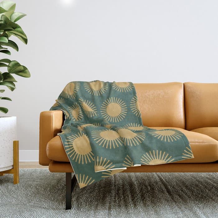 Boho Summer Sun Pattern X Kelly Green and Yellow Throw Blanket