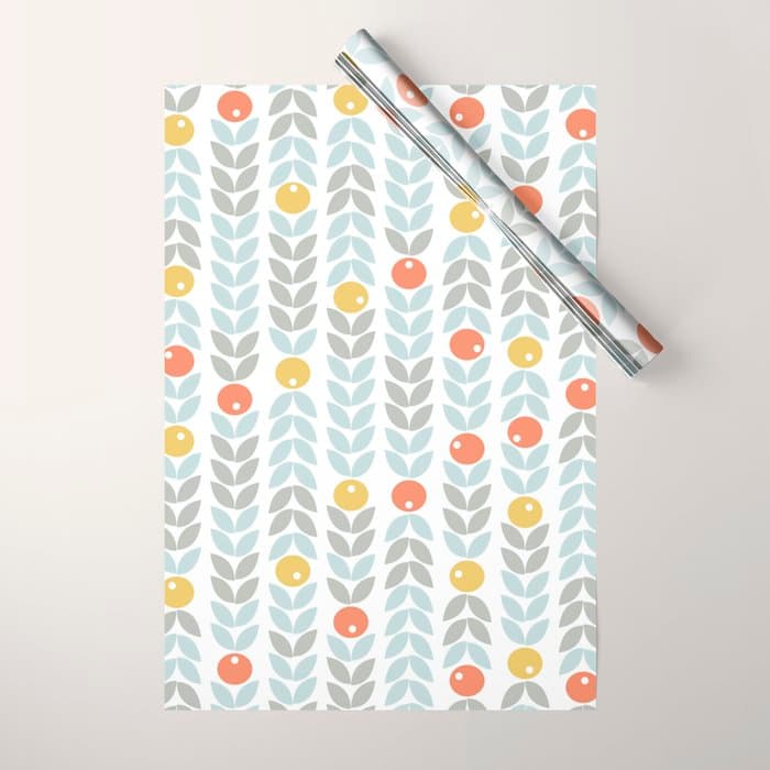 Mid Century Modern Retro Leaf and Circle Pattern Wrapping Paper