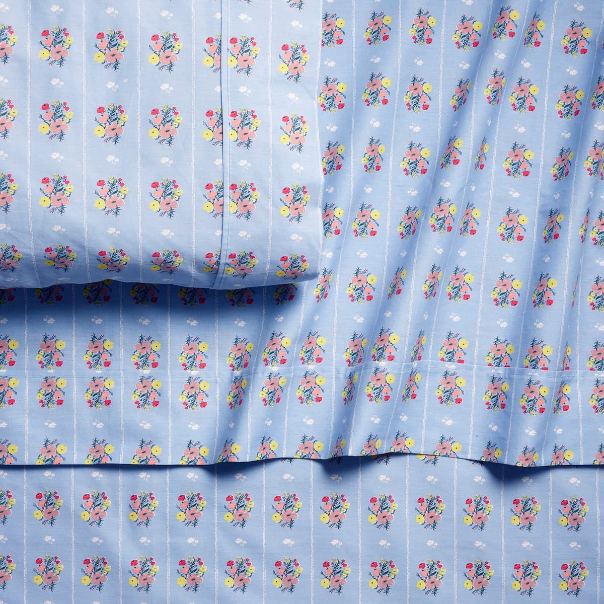 Bright Posies & Stripe Brushed Cotton Sheet Set