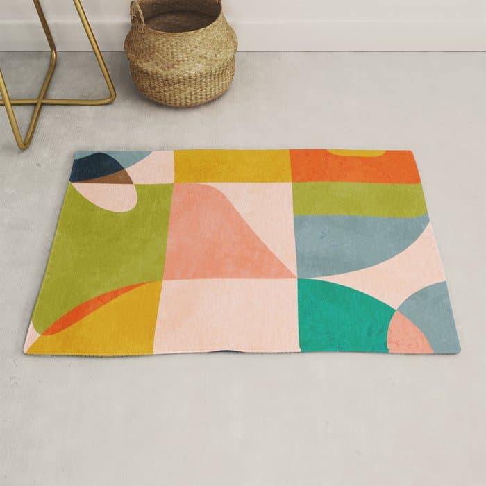mid century abstract shapes spring I Rug