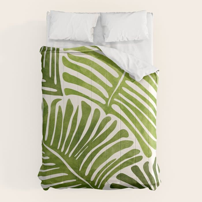 Summer Fern Simple Modern Watercolor Comforter