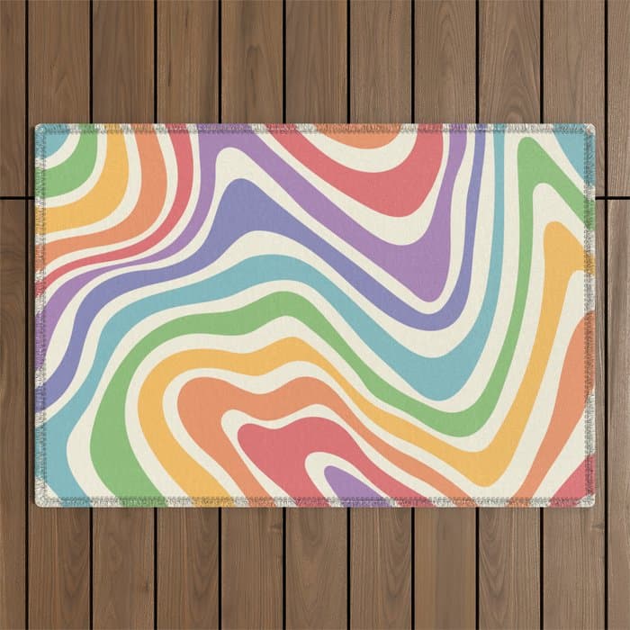 Colorful Rainbow Warp Swirl Lines I Outdoor Rug