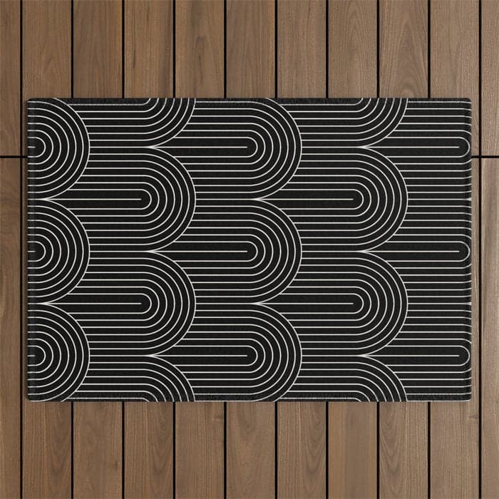 Art Deco Arch Pattern V Black & White Outdoor Rug