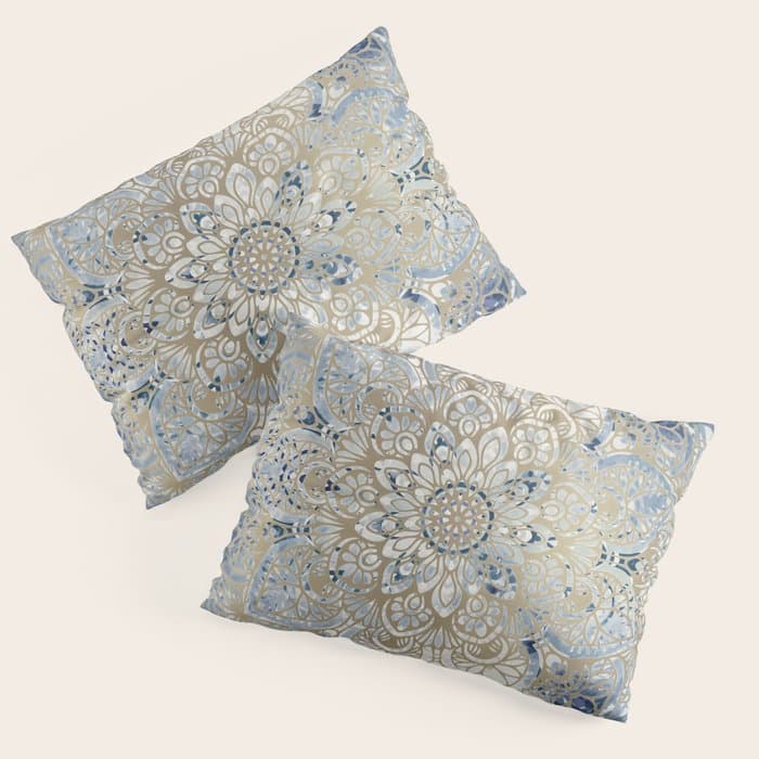 Mandala Flower, Blue and Gold, Floral Prints Pillow Sham