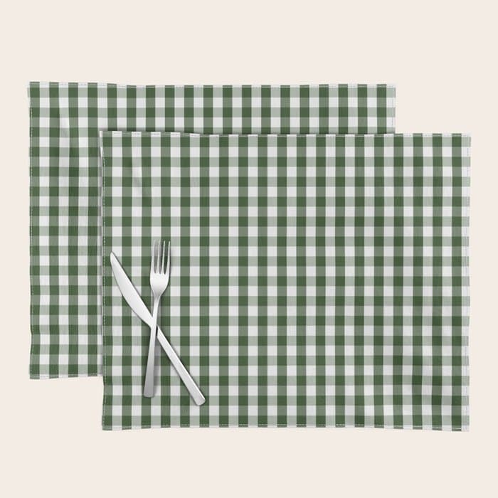 Dark Forest Green and White Gingham Check Placemat