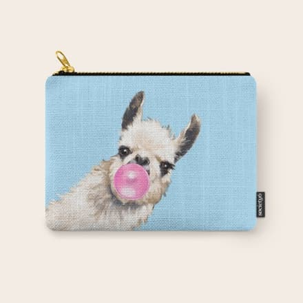 Bubble Gum Sneaky Llama In Blue Carry All Pouch
