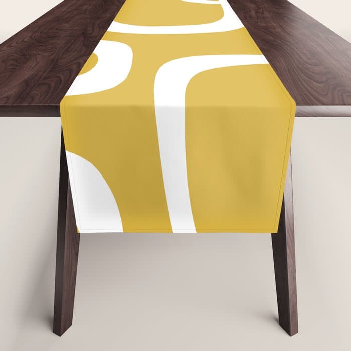 Midcentury Modern Loops Pattern in White and Light Mustard Table Runner