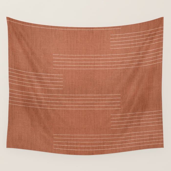 Minimal, Pattern, Boho Prints, Terracotta Wall Tapestry