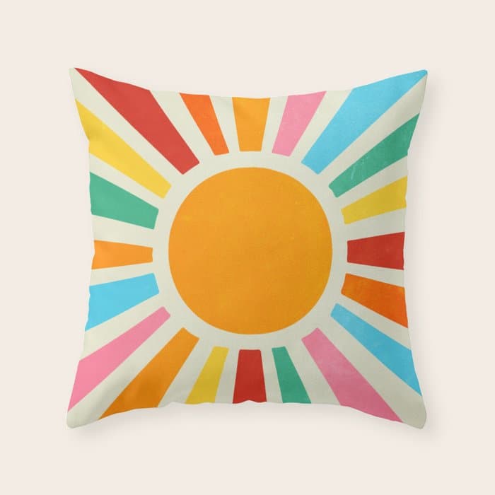 Retro Sunrise: Rainbow Edition Throw Pillow