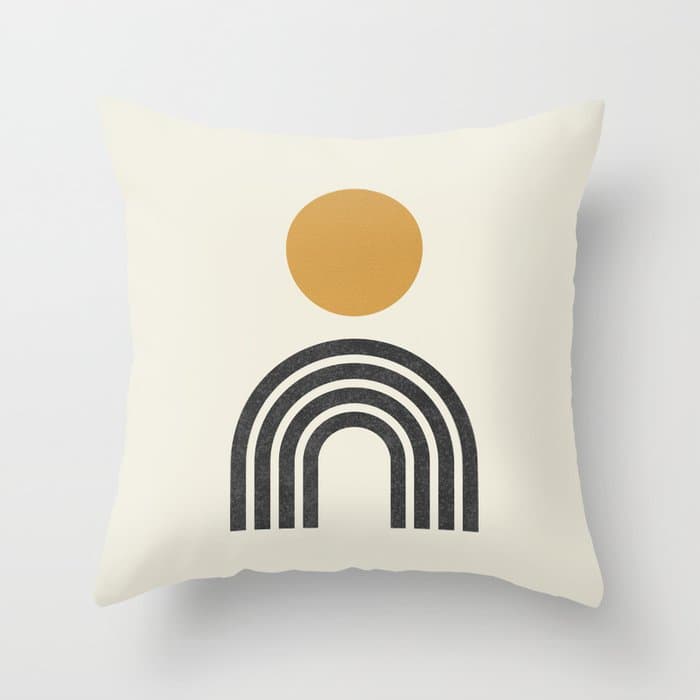 Mid century modern gold sun and black rainbow Throw Pillow