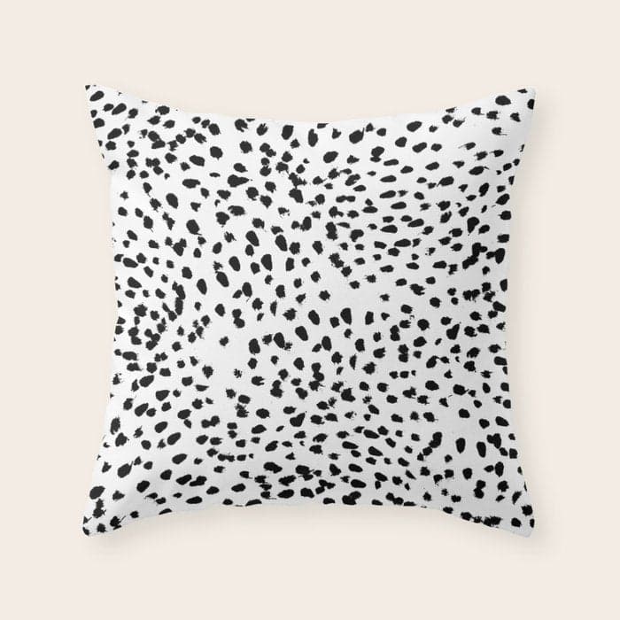 Nadia - Black and White, Animal Print, Dalmatian Spot, Spots, Dots, BW Throw Pillow