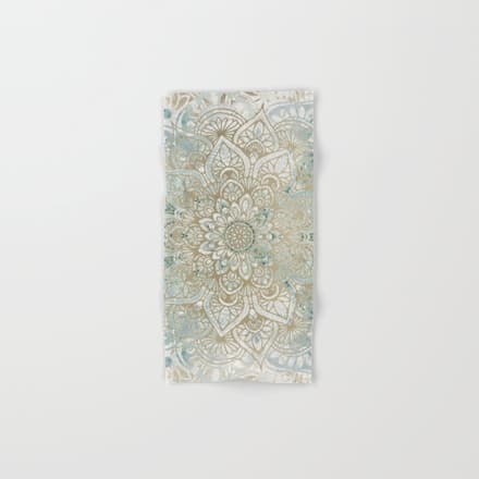 Yoga, Mandala, Teal And Gold, Wall Art Boho Bath Towel