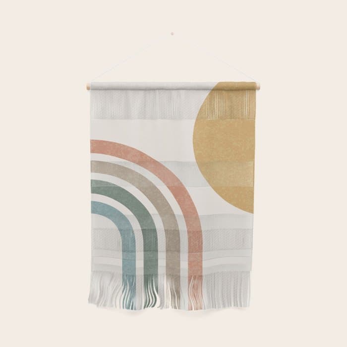 Mid Century Colorful Sun and Rainbow Wall Hanging