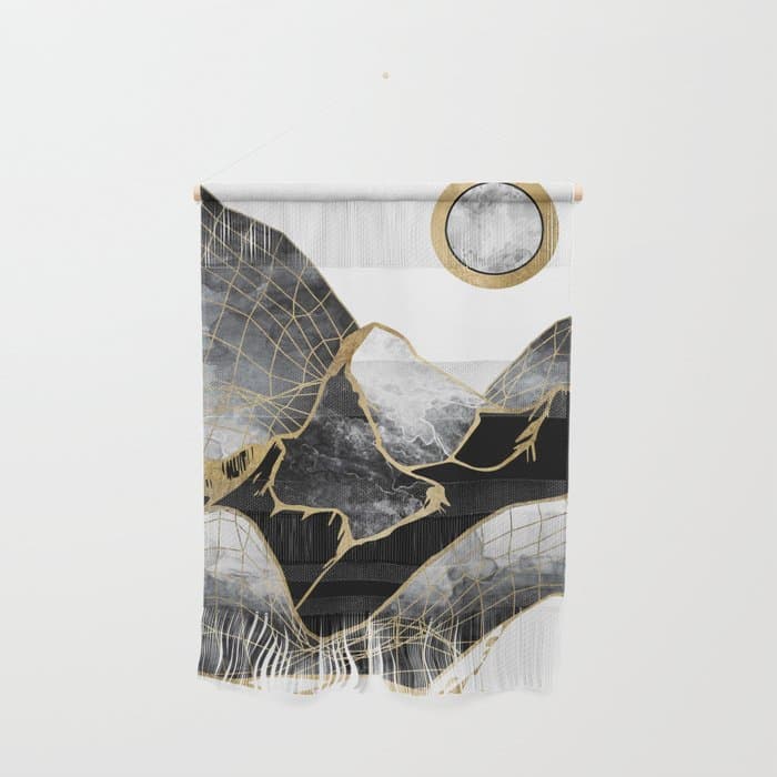 Minimal Black and Gold Mountains Wall Hanging