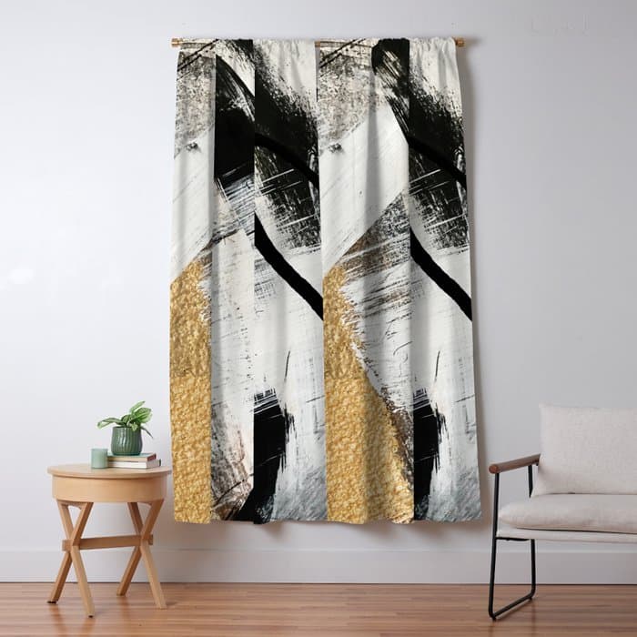 Armor [9]: a minimal abstract piece in black white and gold by Alyssa Hamilton Art Window Curtain