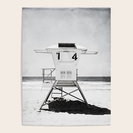 Black And White Beach Photography, Grey Lifeguard Stand, Gray Coastal Nautical Art Poster