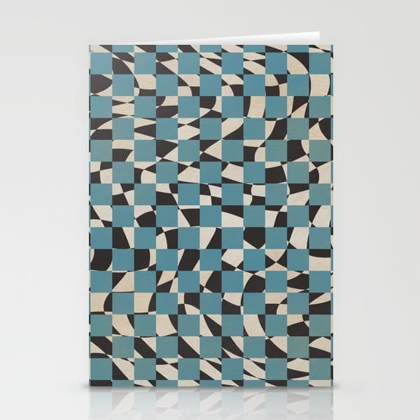 Abstract checked blue and black Stationery Card