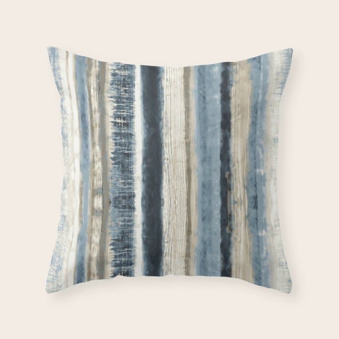 Distressed Blue and White Watercolor Stripe Throw Pillow