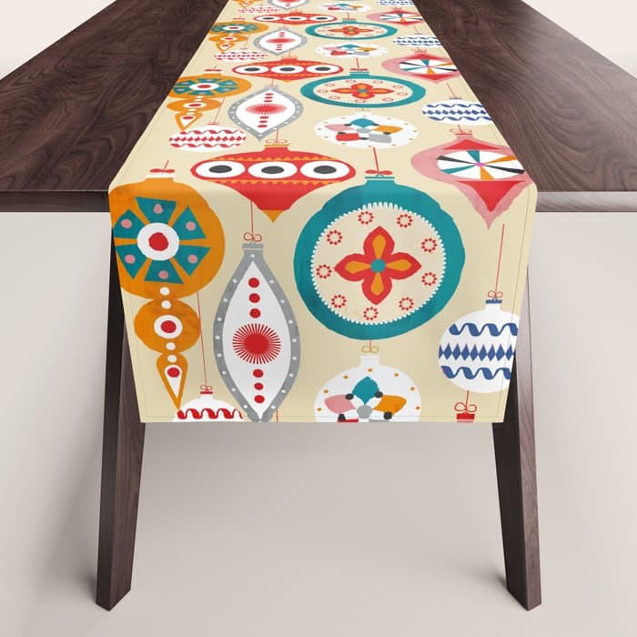 Retro christmas ornaments pattern Table Runner
