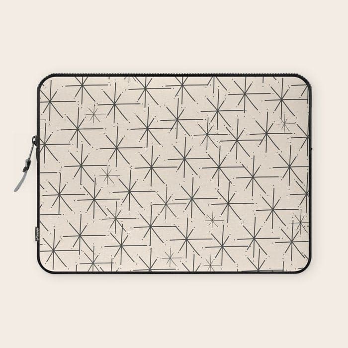 Stella - Atomic Age Mid Century Modern Starburst Pattern in Charcoal Gray and Almond Cream Laptop Sleeve