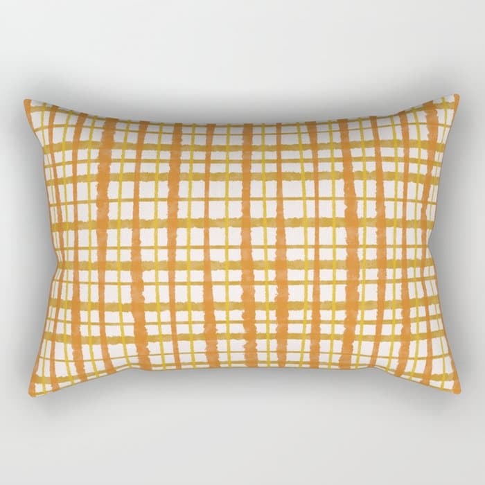 Hygge Retro Stripe Painted Plaid Pattern Orange Mustard Cream Rectangular Pillow