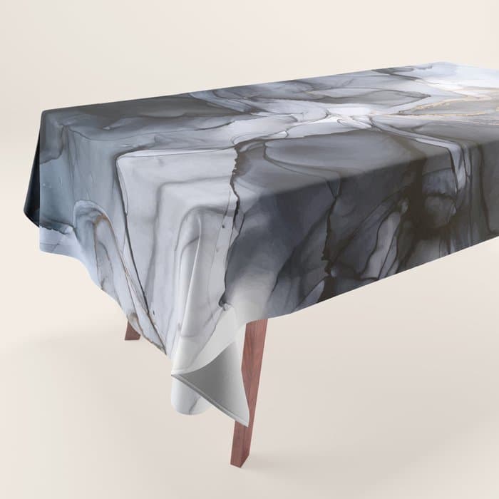Calm but Dramatic Light Monochromatic Black & Grey Abstract Tablecloth