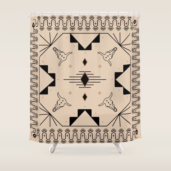 Lost Desert Tile - Black & Camel Shower Curtain
