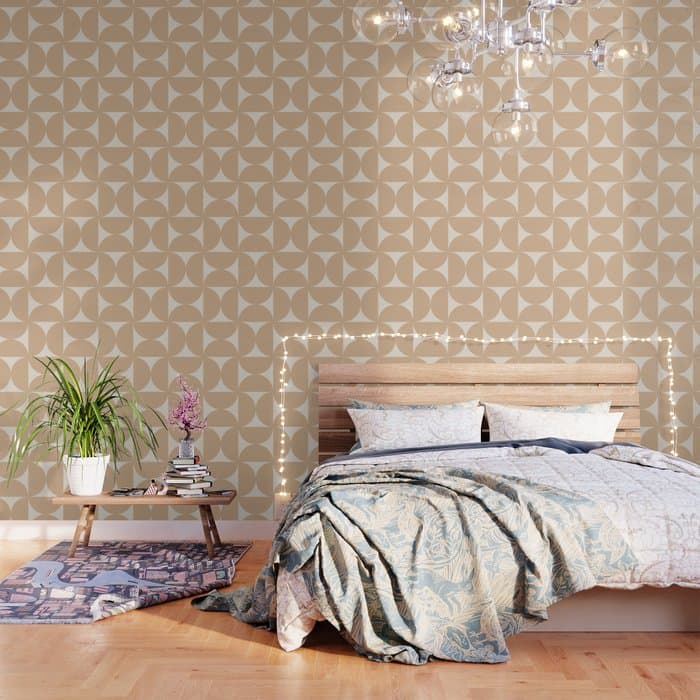 Bauhaus Mid Century Modern Geometric X Neutral Beige Wallpaper