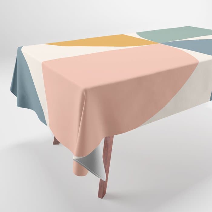 Bauhaus Mid Century Modern Geometric II Natural Pastel Tablecloth
