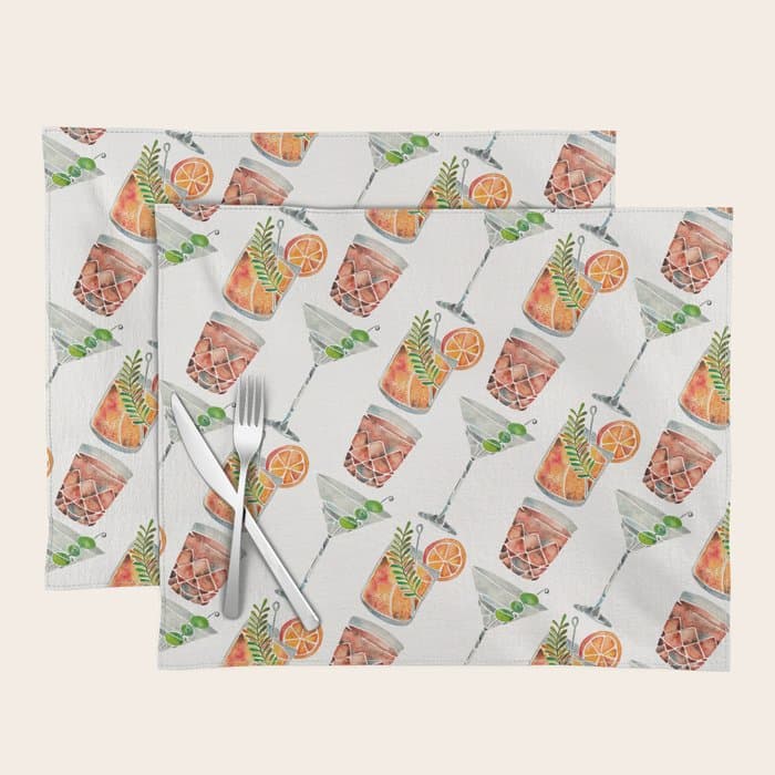 Classic Cocktails - 1960s Watercolor Lineup Placemat