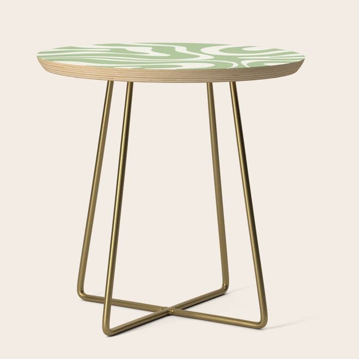 Modern Liquid Swirl Abstract Pattern in Light Sage Green and Cream Side Table