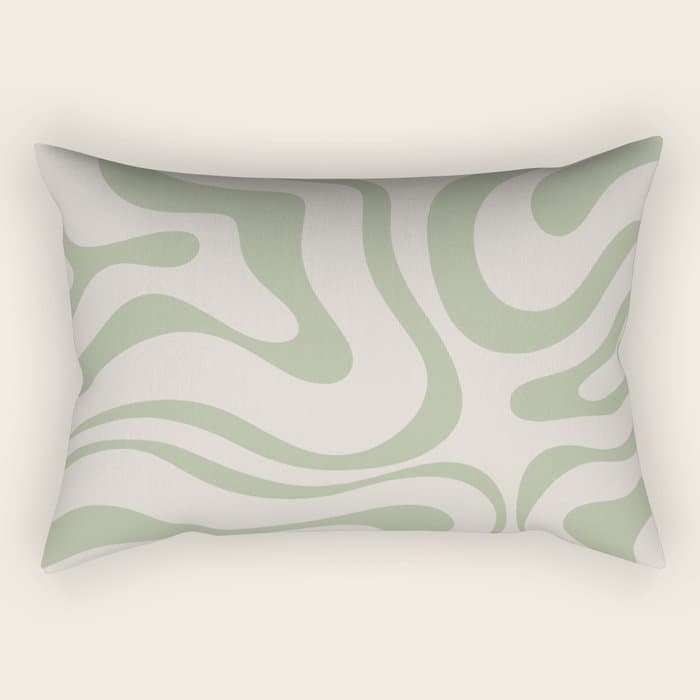 Liquid Swirl Abstract Pattern in Almond and Sage Green Rectangular Pillow