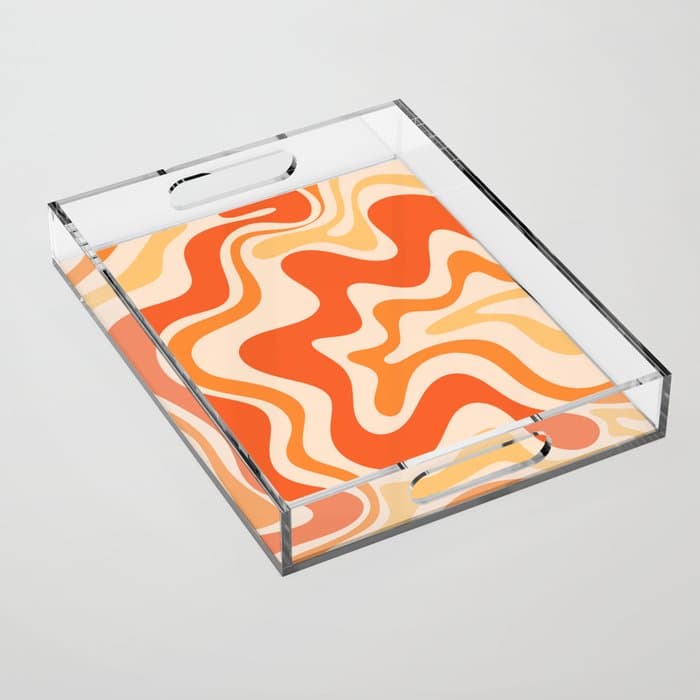 Tangerine Liquid Swirl Retro Abstract Pattern Acrylic Tray