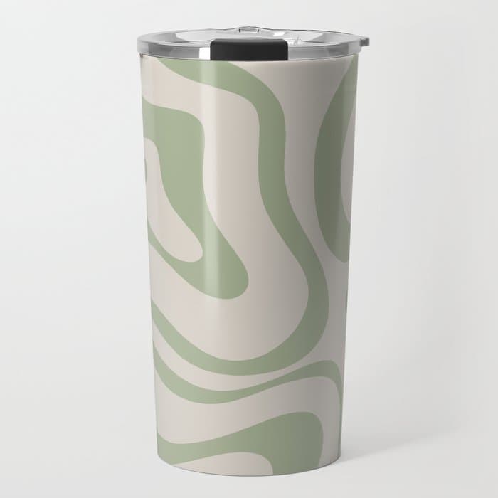 Liquid Swirl Abstract Pattern in Almond and Sage Green Travel Mug