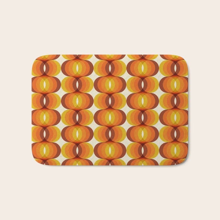 Orange, Brown, and Ivory Retro 1960s Wavy Pattern Bath Mat