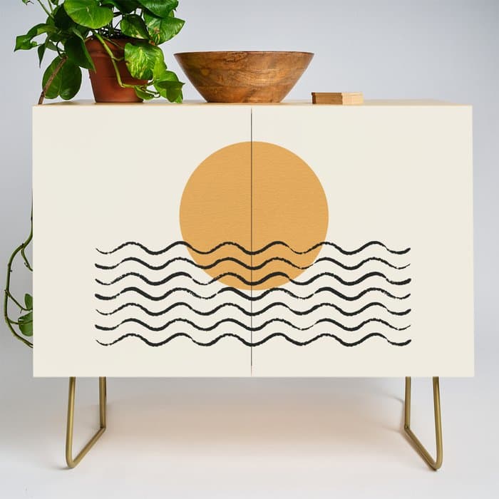 Ocean wave gold sunrise - mid century style Credenza