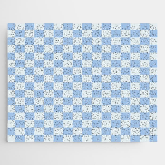 Checkerboard Mini Check Pattern in Powder Blue Jigsaw Puzzle