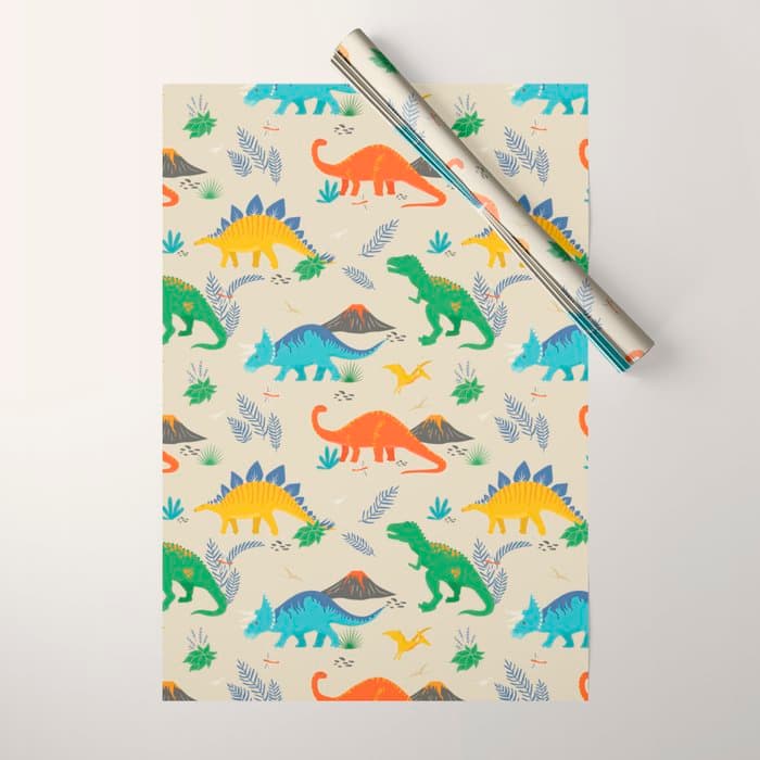 Jurassic Dinosaurs in Primary Colors Wrapping Paper