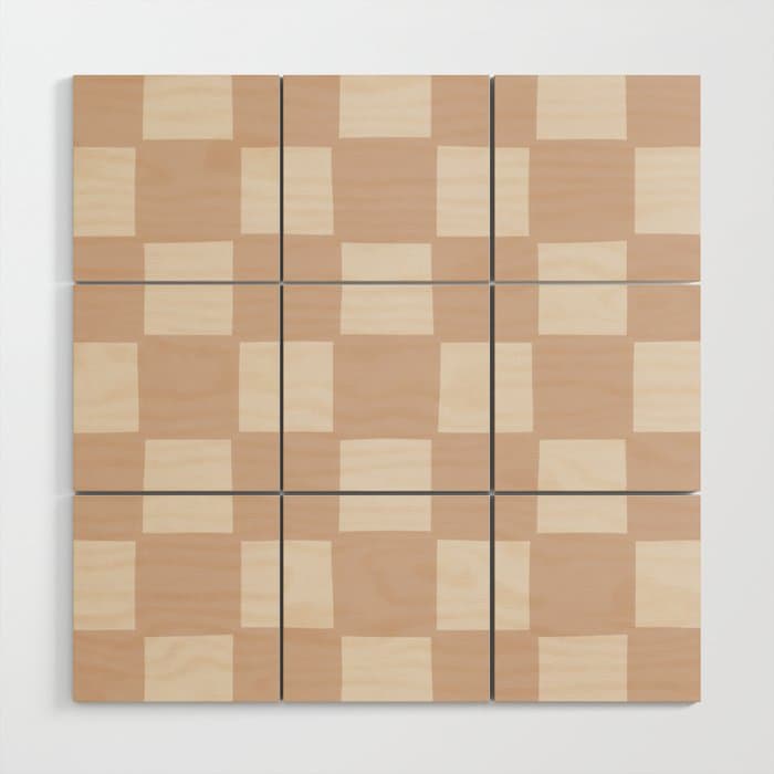 Playful check in sandy beige Wood Wall Art