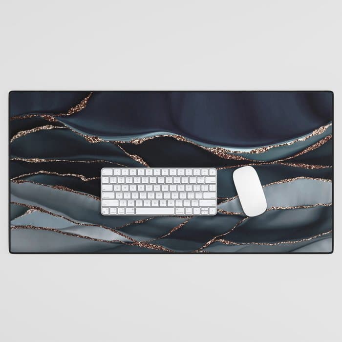 Midnight Marble Deep Ocean Waves Desk Mat