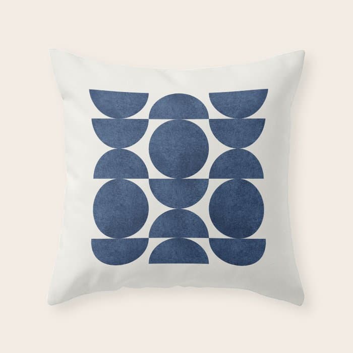 Blue navy retro scandinavian Mid century modern Throw Pillow