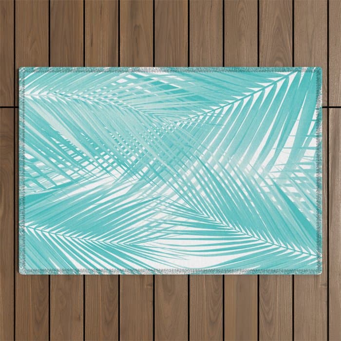 Soft Turquoise Palm Leaves Dream - Cali Summer Vibes #3 #tropical #decor #art Outdoor Rug