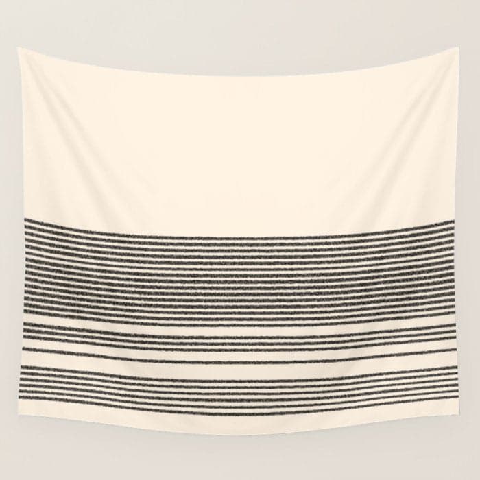 Organic Stripes - Minimalist Textured Line Pattern in Black and Almond Cream Wall Tapestry